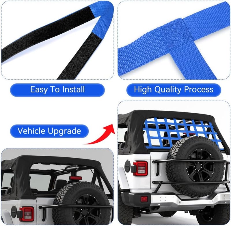 BARTOO Mesh Cargo Net Roof Top Netting Hammock Compatible with Jeep Wrangler YJ TJ JK JKU JL JLU 1987-2024 & Gladiator JT Accessories, Blue - Image 5